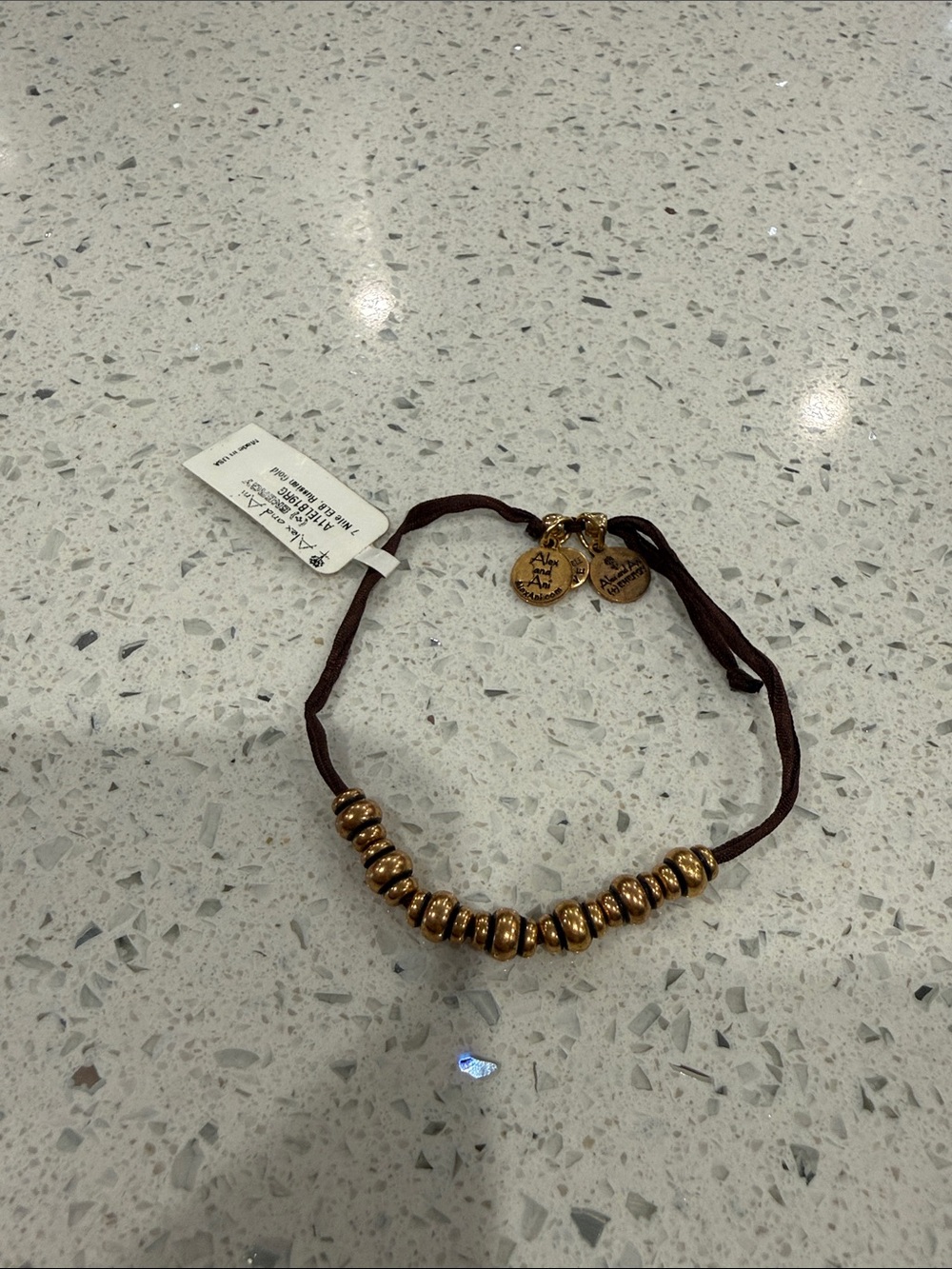 Alex and Ani Gold Bead Bracelet with Brown Cord